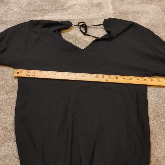 James Perse Size 2 Black Dress V Cut Midi Long Sleeve Classy Comfy Stylish - Picture 7 of 8